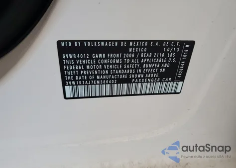 2014 Volkswagen Jetta Base из США, поврежденный, VIN 3VW1K7AJ7EM386402